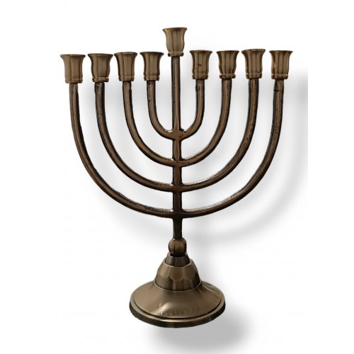 Dark Gold Chanukah Menorah with Classic Design, for Candles - 10 Inches