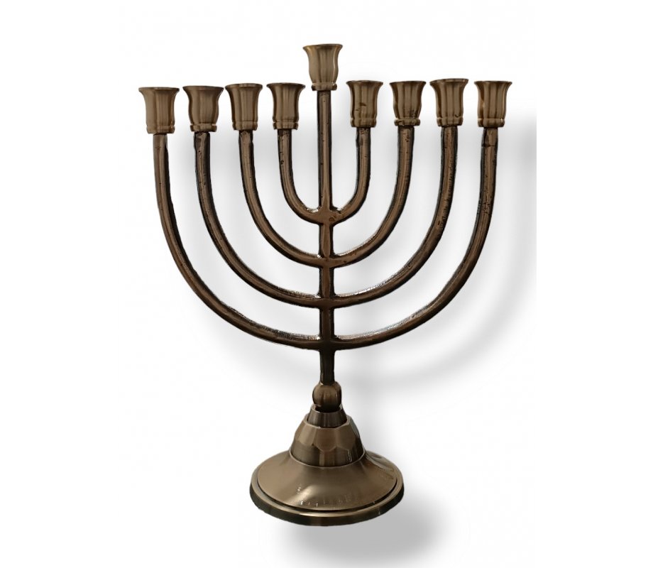 Dark Gold Chanukah Menorah with Classic Design, for Candles - 10 Inches