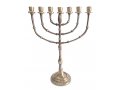 Dark Gold Seven Branch Menorah with Bead Decoration, Brass - 15