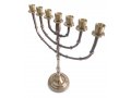 Dark Gold Seven Branch Menorah with Bead Decoration, Brass - 15