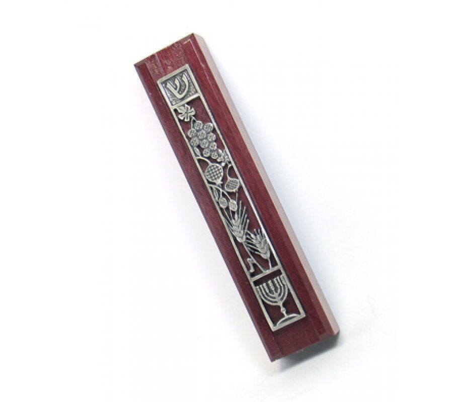 Dark Red Seven Species Mezuzah Case