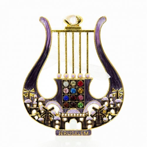 David's Lyre and Jerusalem Design, Enamel Wall Decoration in a Choice of Colors