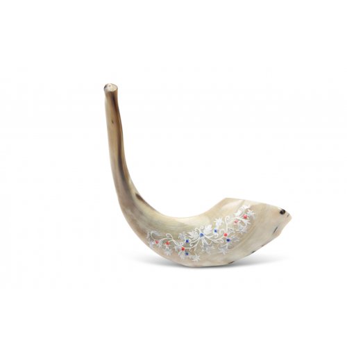 Decorated Hand Painted Ram's Horn Shofar - Decorative Leaf Design