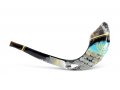 Decorated Hand Painted Ram's Horn Shofar - Western Wall Menorah Design