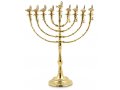 Decorative 7-Branch Menorah with Aladdin Lamp and Bell, Golden Brass - 16