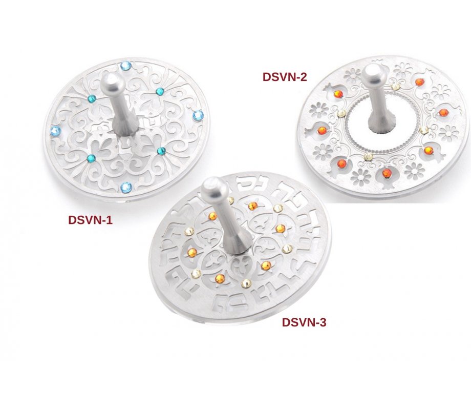 Decorative Dreidel with Flowers and Swarovski Stones on a Base - Dorit Judaica