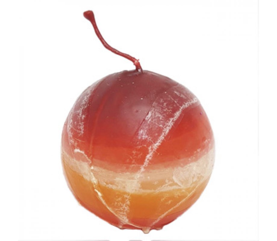 Decorative Handmade Round Candle - Orange, Red and White Streaks