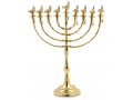 Decorative Hanukkah Menorah with Aladdin Lamp and Bell, Golden Brass - 16”