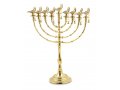 Decorative Hanukkah Menorah with Aladdin Lamp and Bell, Golden Brass - 16”
