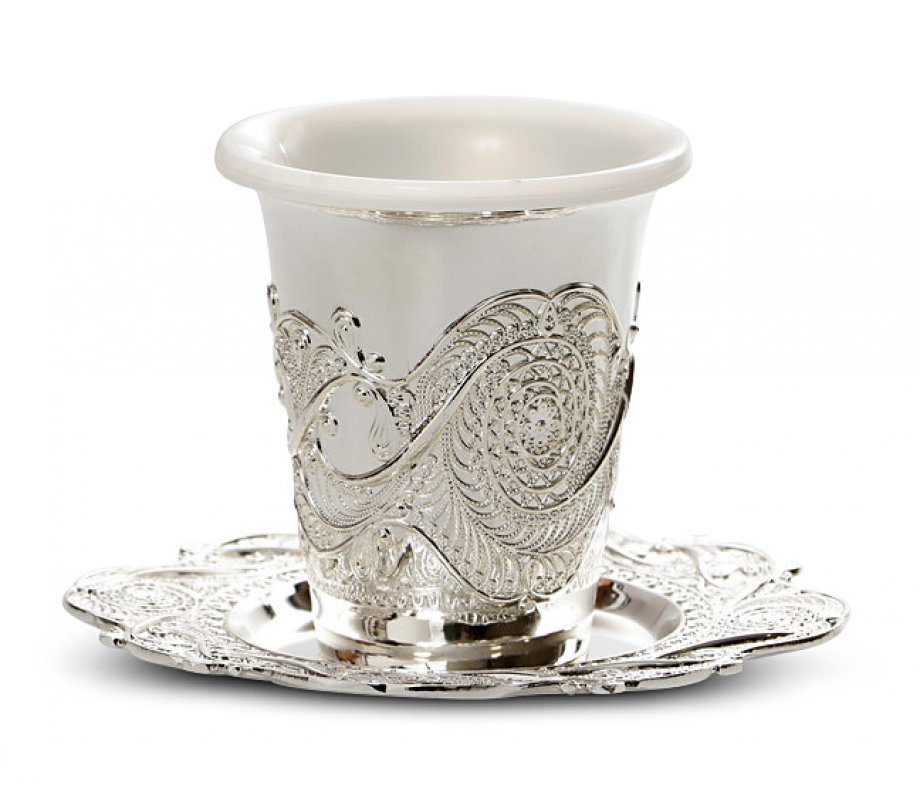 Decorative Kiddush Cup with Plastic Insert and Plate