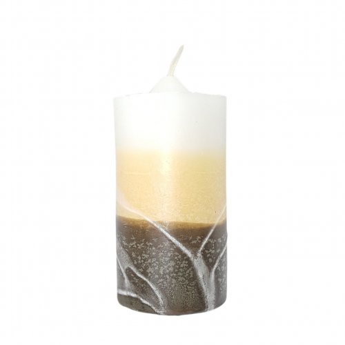 Decorative Pillar Havdalah Candle Handcrafted, Almond and White Bands - Size Options
