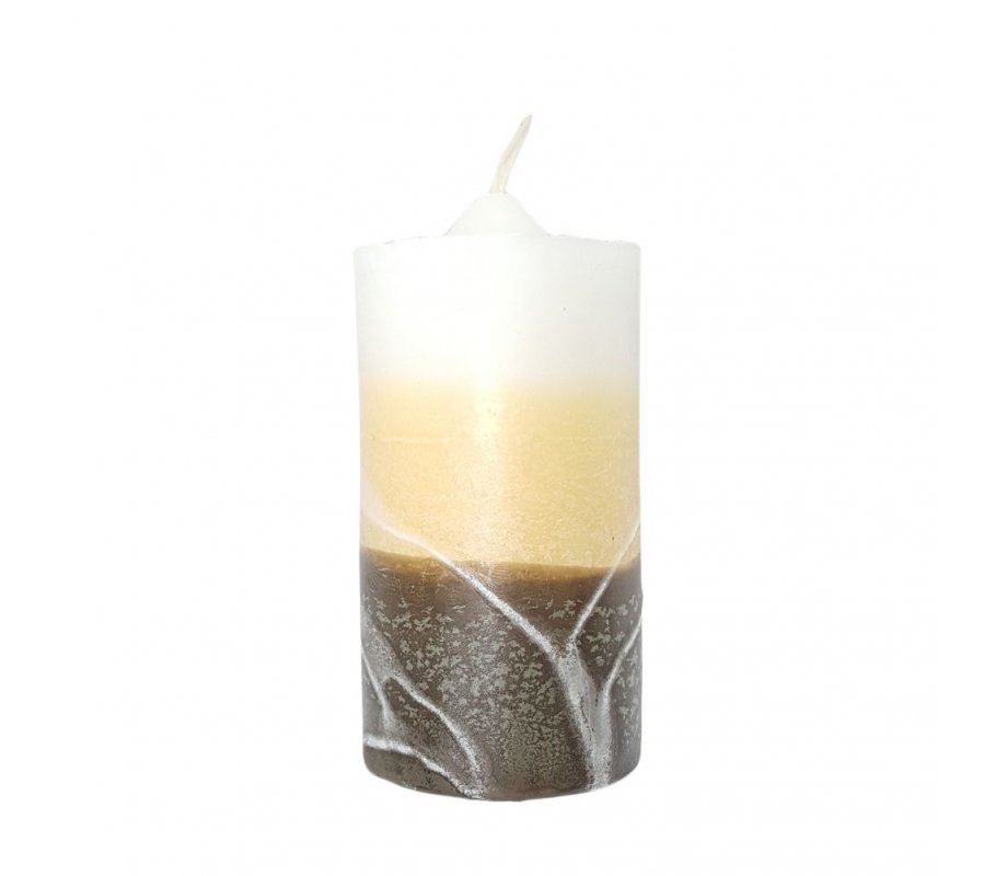 Decorative Pillar Havdalah Candle Handcrafted, Almond and White Bands - Size Options