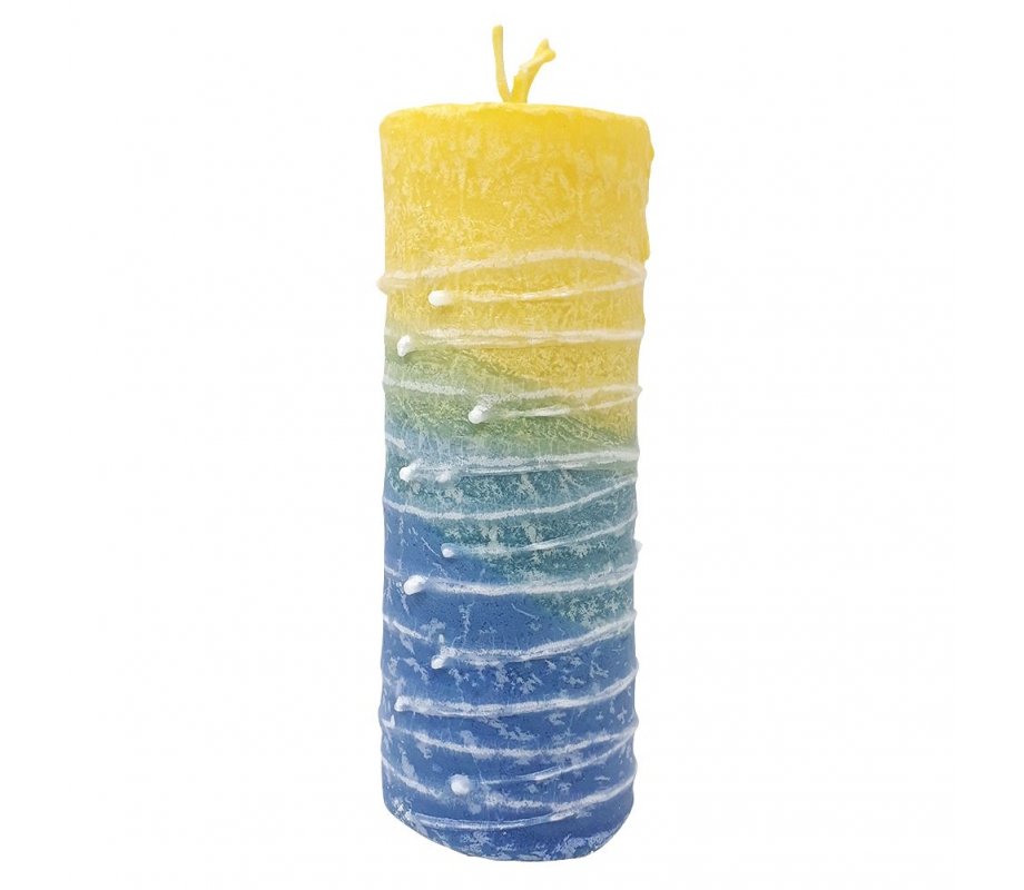 Decorative Pillar Havdalah Candle Handcrafted, Blue Green and Lemon - Size Options