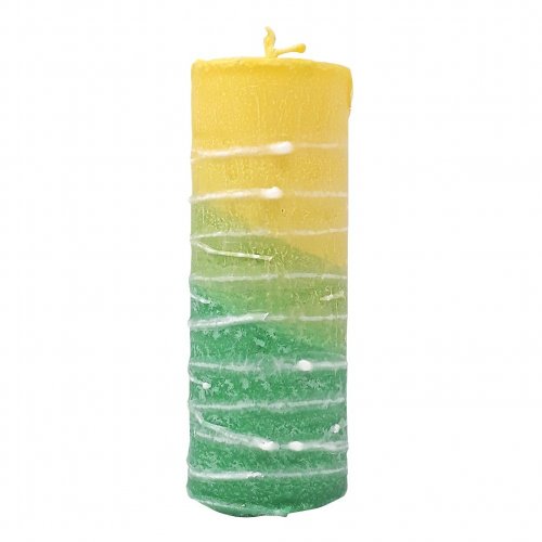 Decorative Pillar Havdalah Candle Handcrafted, Green and Yellow - Size Options