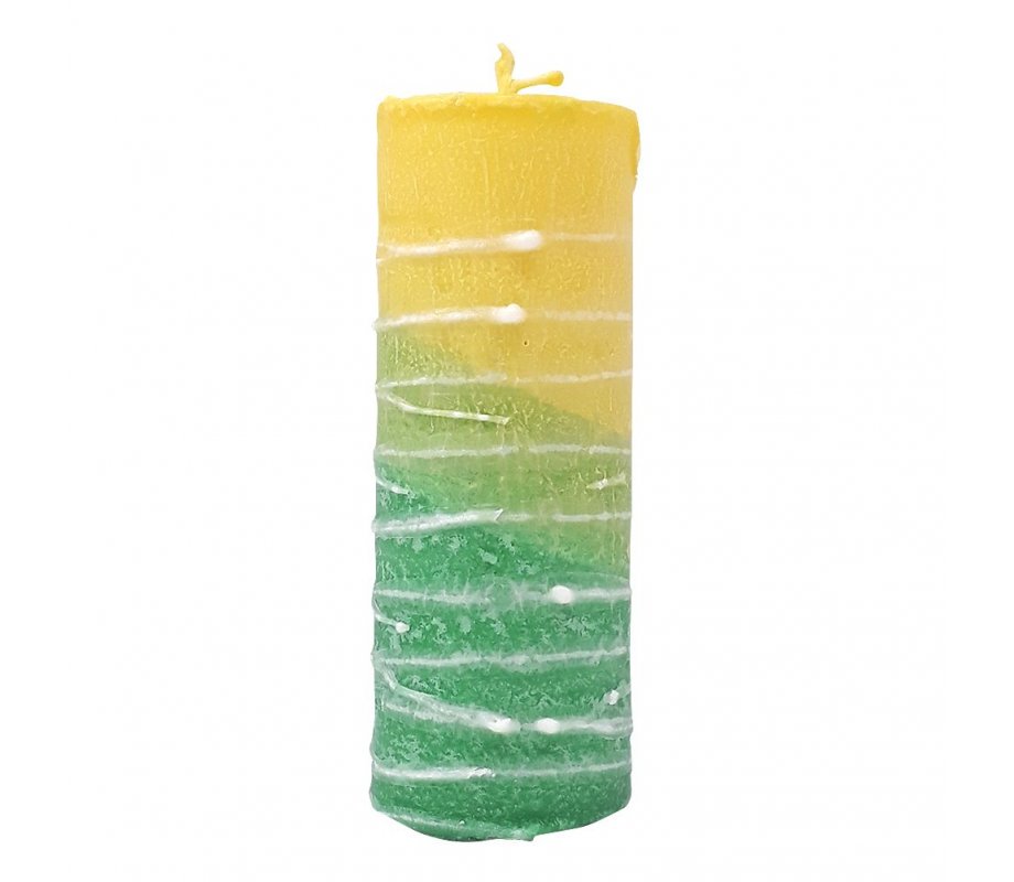 Decorative Pillar Havdalah Candle Handcrafted, Green and Yellow - Size Options