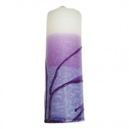 Decorative Pillar Havdalah Candle Handcrafted, White and Purple - Size Options