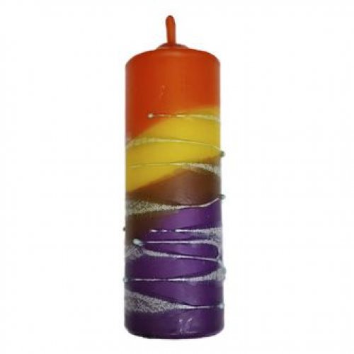 Decorative Pillar Havdalah Candle Handmade, Orange, Yellow and Purple - Size Options