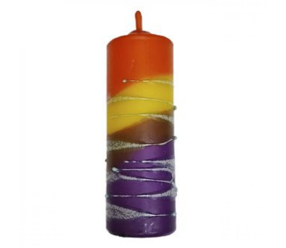 Decorative Pillar Havdalah Candle Handmade, Orange, Yellow and Purple - Size Options