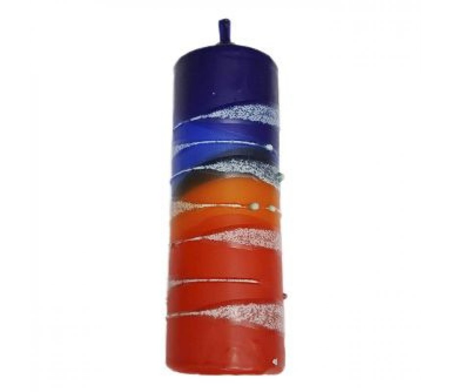 Decorative Pillar Havdalah Candle Handmade, Red Blue and White - Size Options