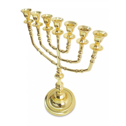Decorative Seven Branch Menorah, Gleaming Gold Brass - 15