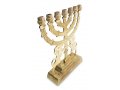 Decorative Seven Branch Menorah with Prancing Lions, Gold Colored Brass  9