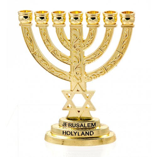 Decorative Small Seven Branch Menorah with Breastplate & Star of David, Gold - 4