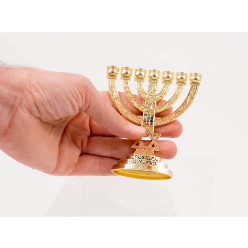 Decorative Small Seven Branch Menorah with Breastplate & Star of David, Gold - 4