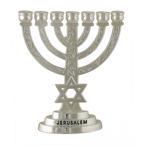 Decorative Small Seven Branch Menorah with Breastplate & Star of David, Silver - 4