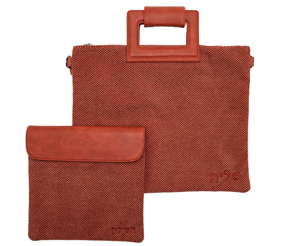 Deep Red Fabric and Faux Leather Tallit and Tefillin Bag Set - Embroidery