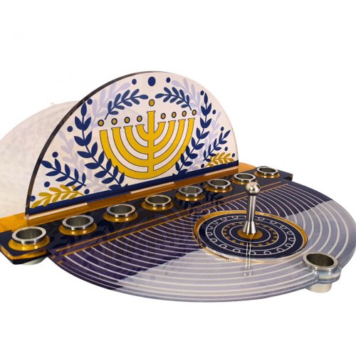 Dorit Judaica Chanukah Menorah with Detachable Dreidel - Menorah & Olive Branches