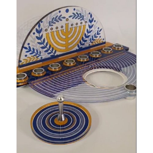 Dorit Judaica Chanukah Menorah with Detachable Dreidel - Menorah & Olive Branches