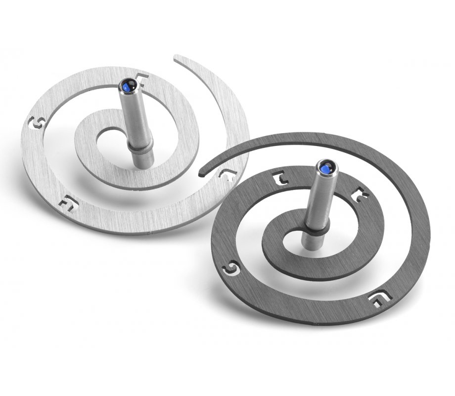 Double Spiral Hanukkah Dreidel Brushed Aluminum, Gray and Silver - Adi Sidler