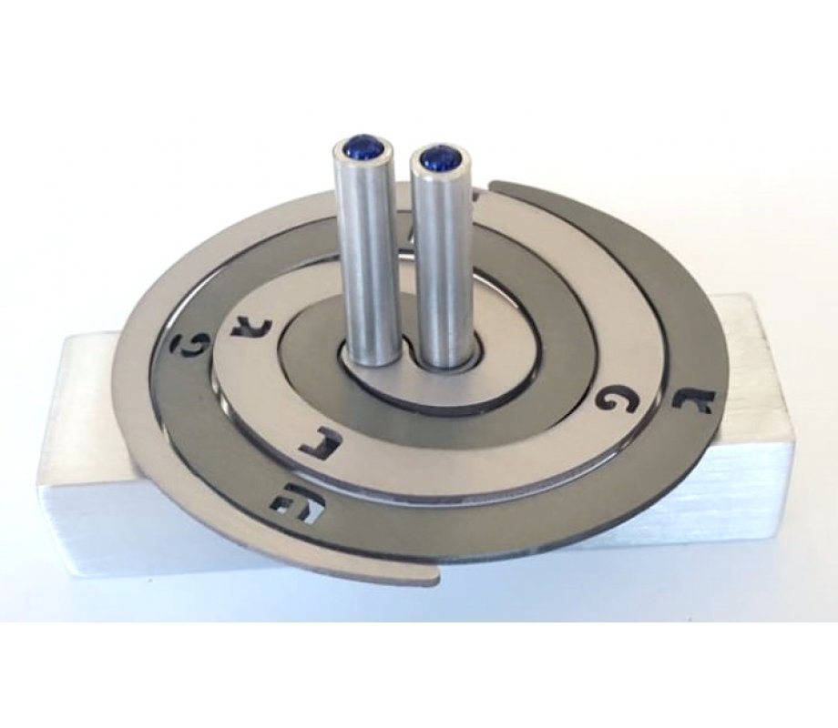 Double Spiral Hanukkah Dreidel Brushed Aluminum, Gray and Silver - Adi Sidler