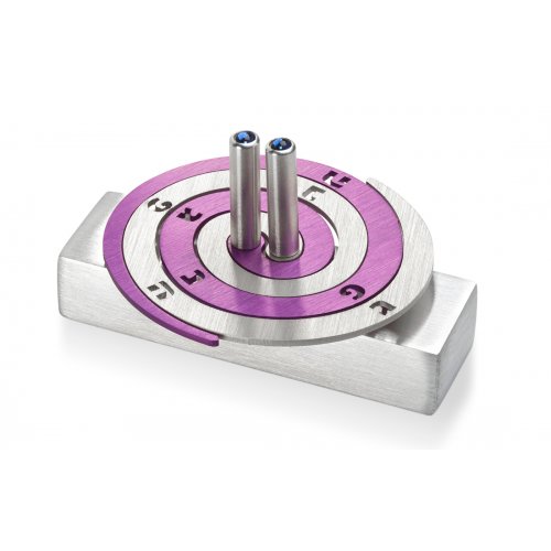 Double Spiral Hanukkah Dreidel Brushed Aluminum, Purple and Silver - Adi Sidler