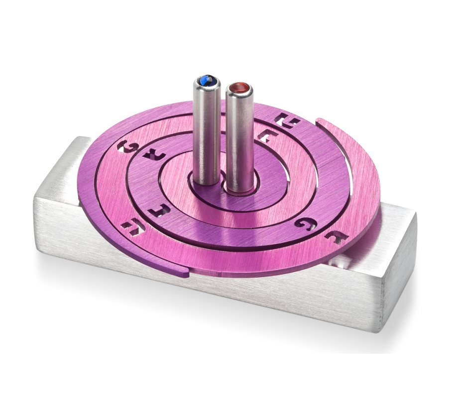 Double Spiral Hanukkah Dreidel Brushed Aluminum, Purple and Silver - Adi Sidler