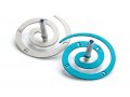 Double Spiral Hanukkah Dreidel Brushed Aluminum, Turquoise and Silver - Adi Sidler