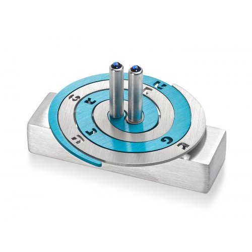 Double Spiral Hanukkah Dreidel Brushed Aluminum, Turquoise and Silver - Adi Sidler