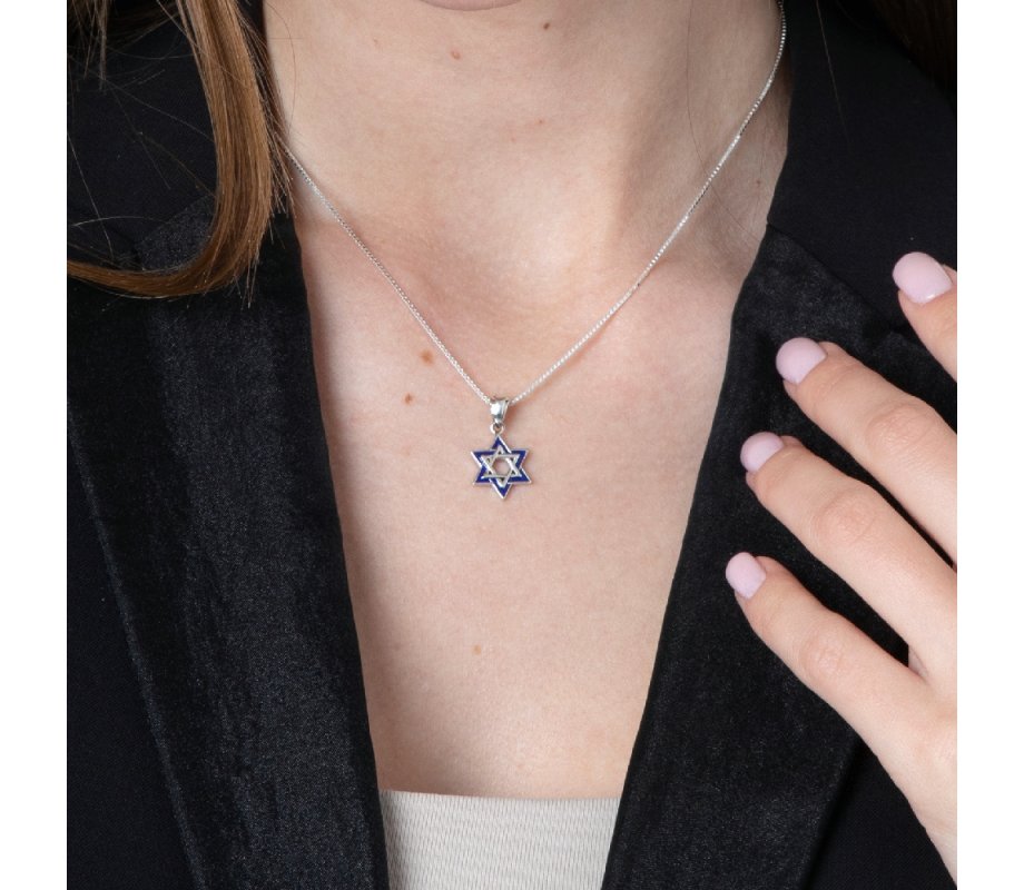 Double Star of David Pendant Necklace, Jerusalem Image on Reverse – Sterling Silver