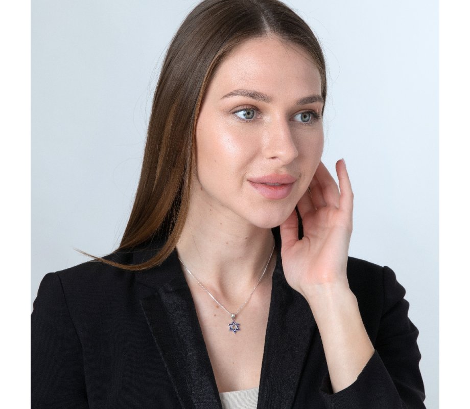 Double Star of David Pendant Necklace, Jerusalem Image on Reverse – Sterling Silver