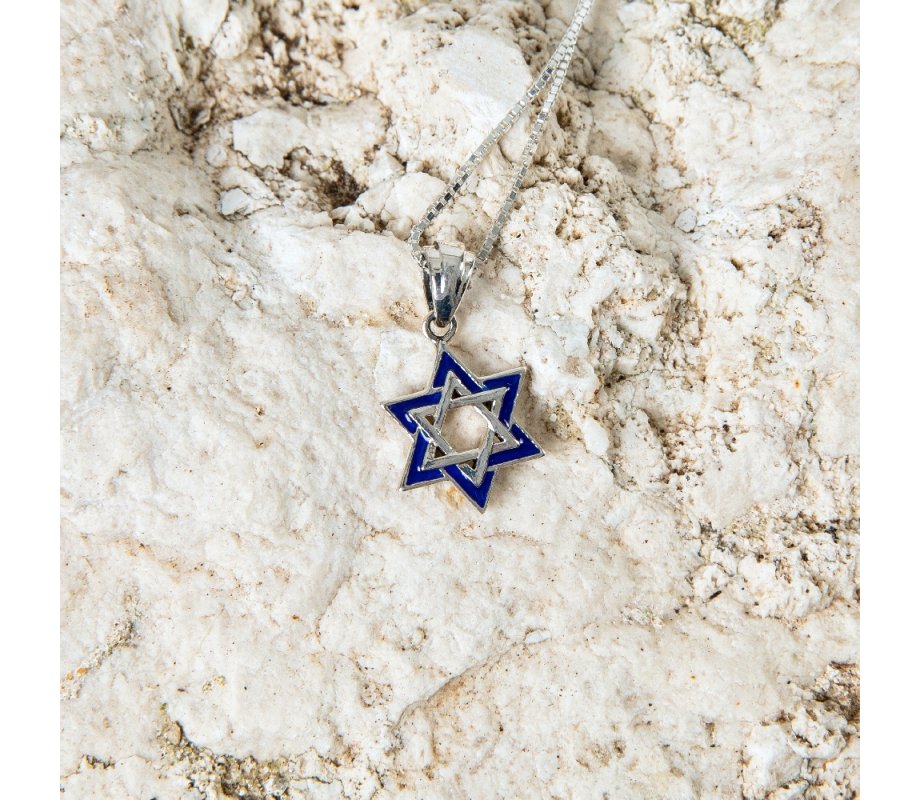 Double Star of David Pendant Necklace, Jerusalem Image on Reverse – Sterling Silver