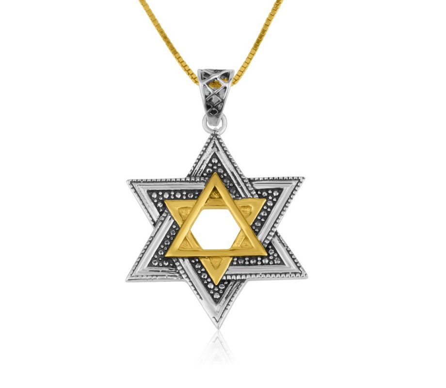 Double Star of David Pendant Necklace in Gold Plate and Sterling Silver