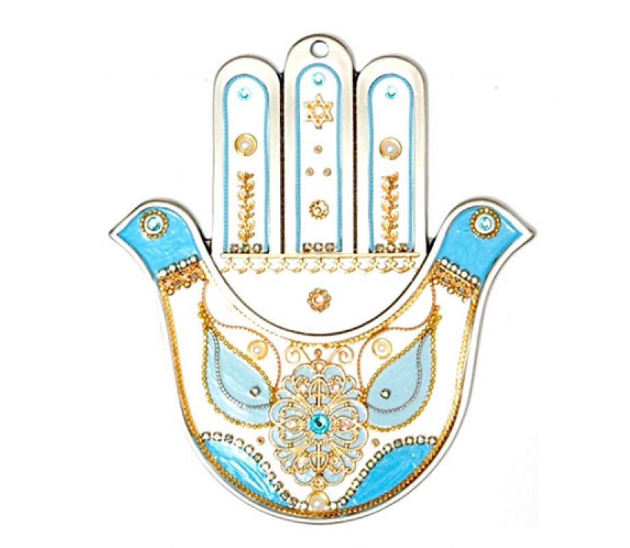 Dove Hamsa in White and Blue by Shahaf
