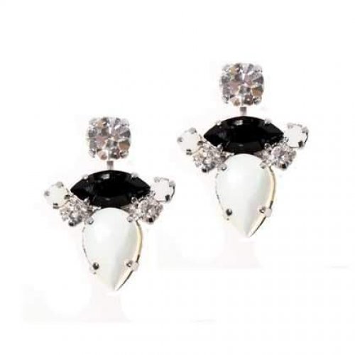 Dramatic Black and White Earrings with Semi Precious Stones and Crystals - Amaro