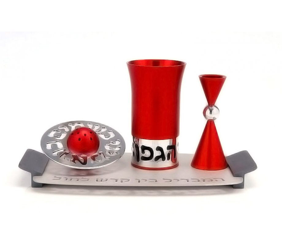 Dramatic Red-Silver Anodized Aluminum Havdalah Set by Agayof