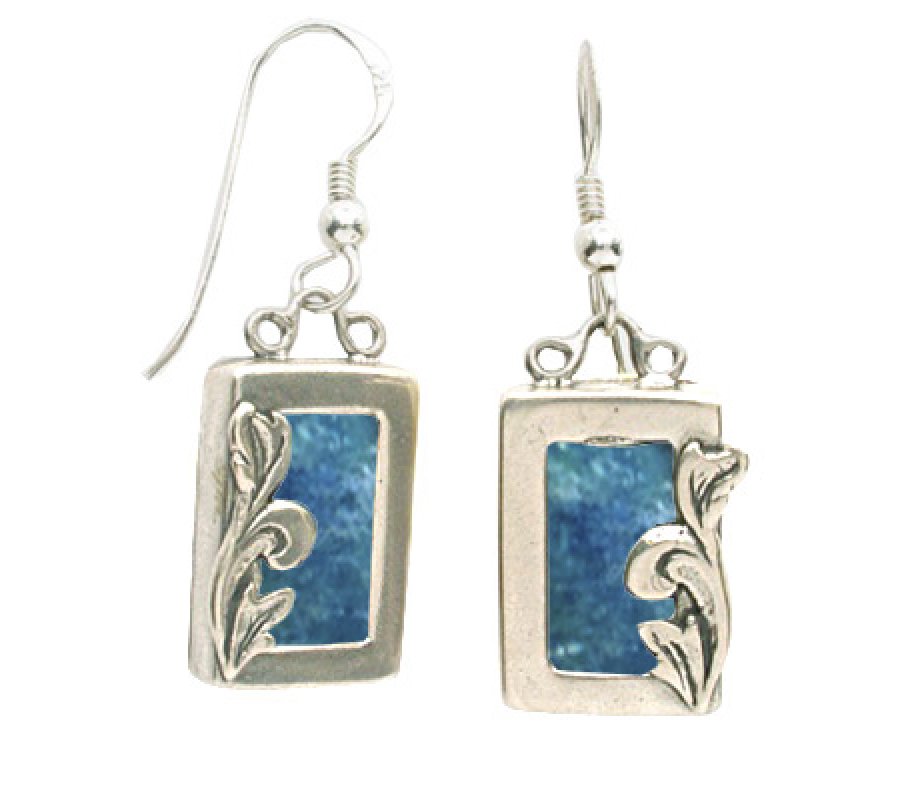 Drop Earrings in Sterling Silver and Roman Glass with Decorative Leaf - Michal Kirat