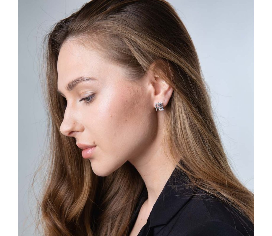 Earring with cutout Letters of Ahava Love - Sterling Silver