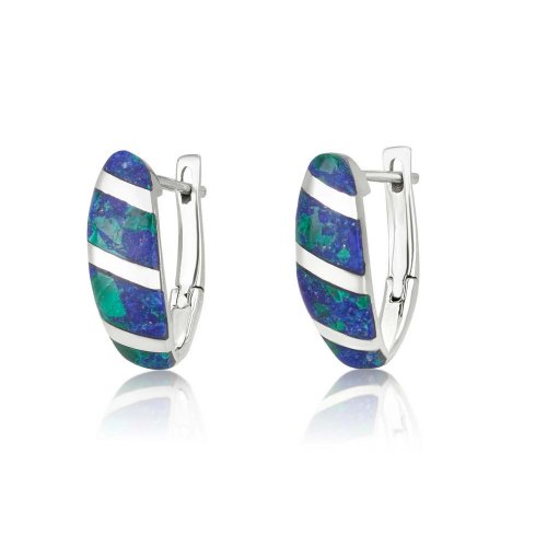 Earrings with Curved Eilat Stone Inlay and Silver Stripes  Sterling Silver