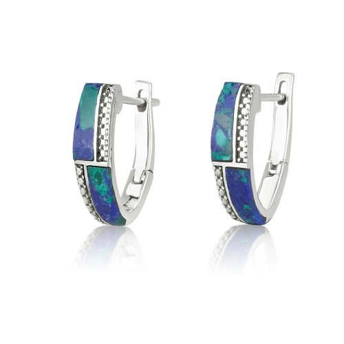 Earrings with Strips of Eilat Stone and Beading - Sterling Silver