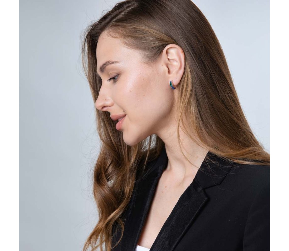 Earrings with Strips of Eilat Stone and Beading - Sterling Silver