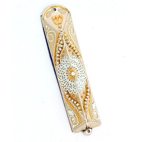 Elegant gold and white Mezuzah Case - Ester Shahaf